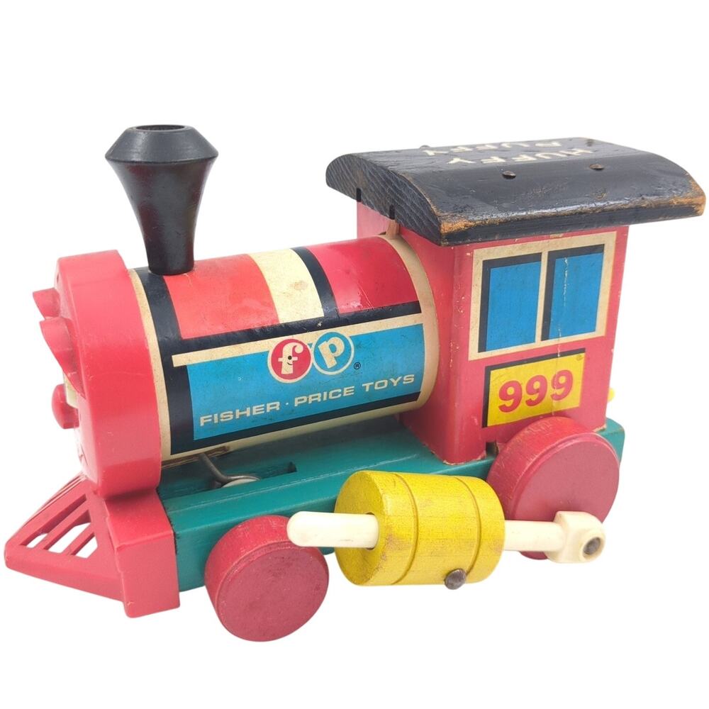 Vintage Fisher-Price #999 Huffy Puffy Pull Toy Train 1963 Wooden Eyes Move